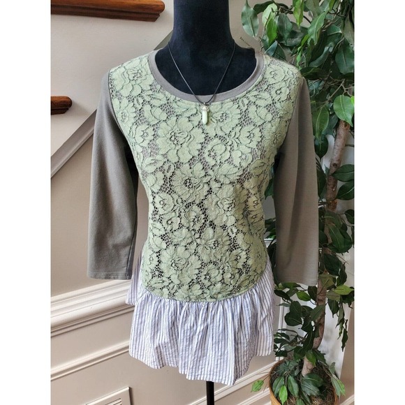 Logo Lounge Womens Green Floral Long Sleeve Round Neck Top Blouse Size Small - Picture 5 of 10